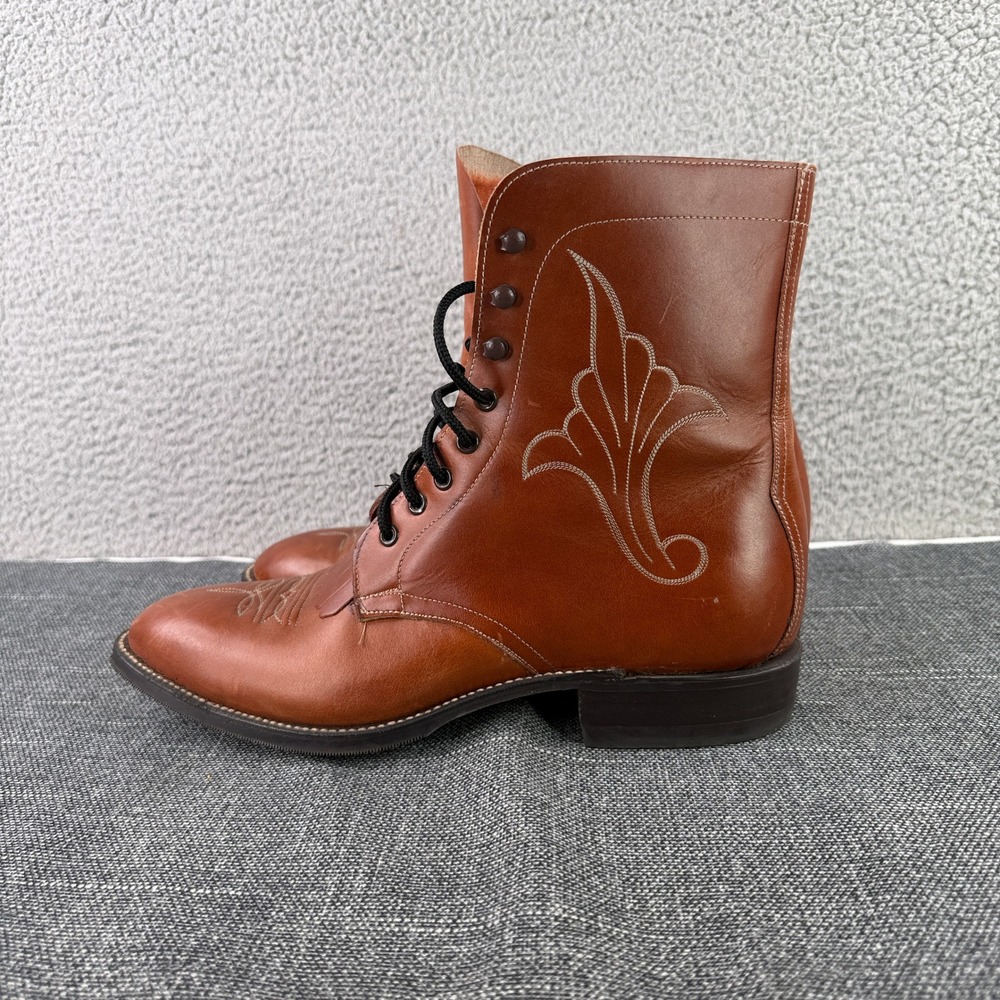 Hondo Boots Packer Western Mens 10.5 D Brown Leather Lace Up Embroidered 2548270